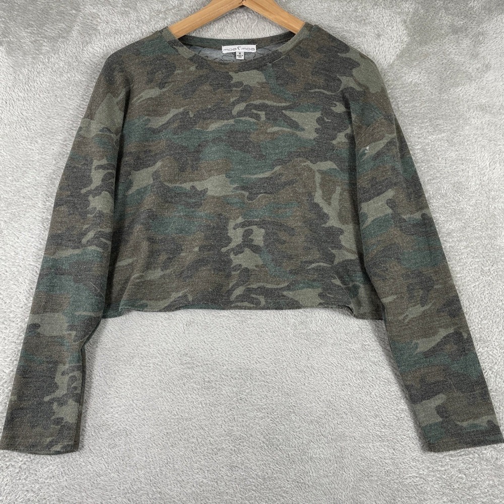 Moa Moa Camouflage Shirt Womens Medium Green Y2K Cropped Grunge Streetwear Top